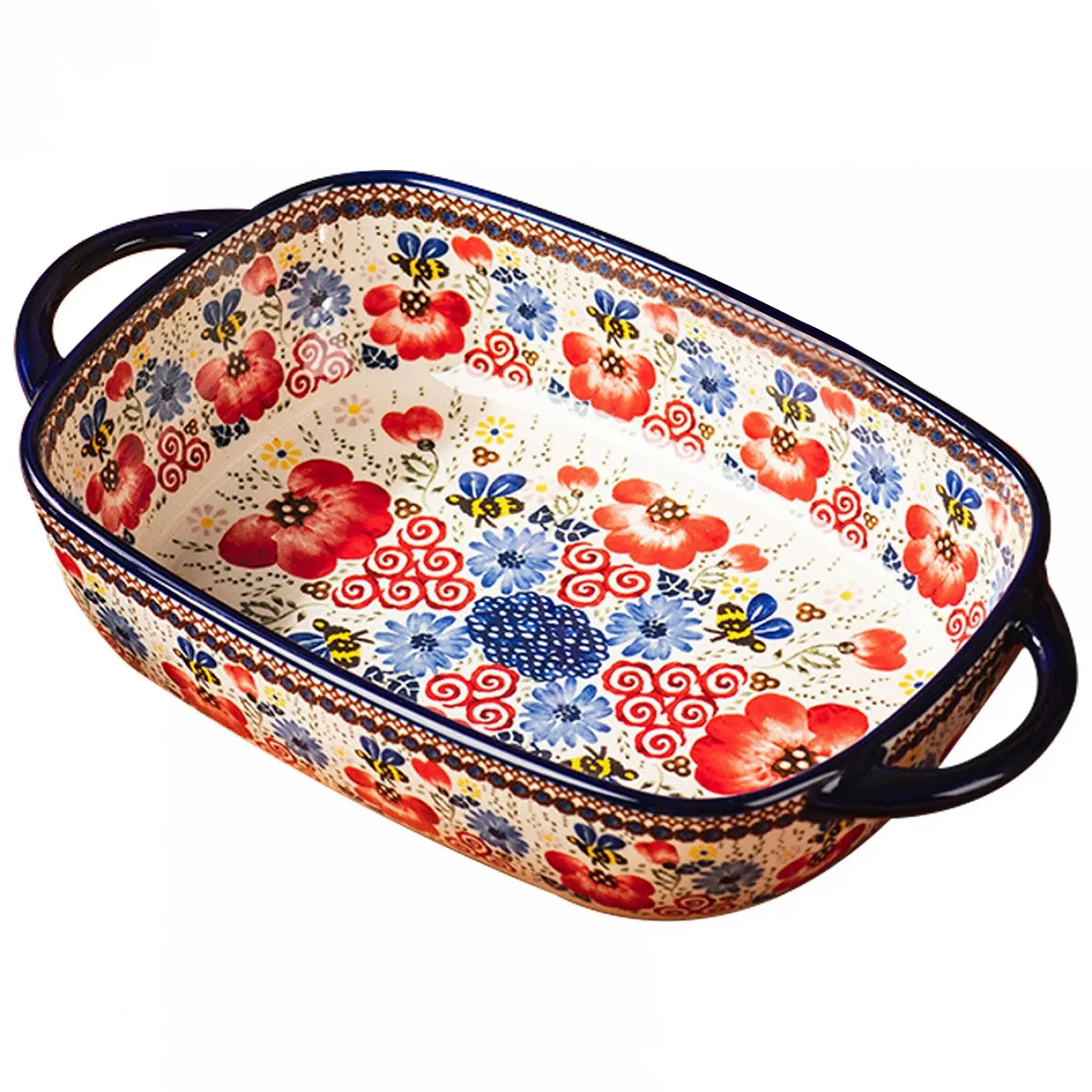 Форма для запекания керамическая термостойкая с двумя ручками цветочный принт 730 мл, фото №1