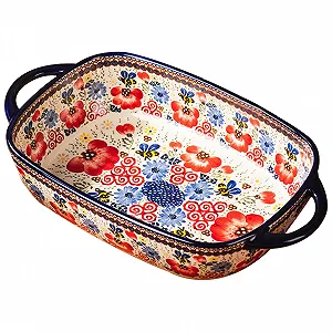 Форма для запекания керамическая термостойкая с двумя ручками цветочный принт 730 мл - Фото 1