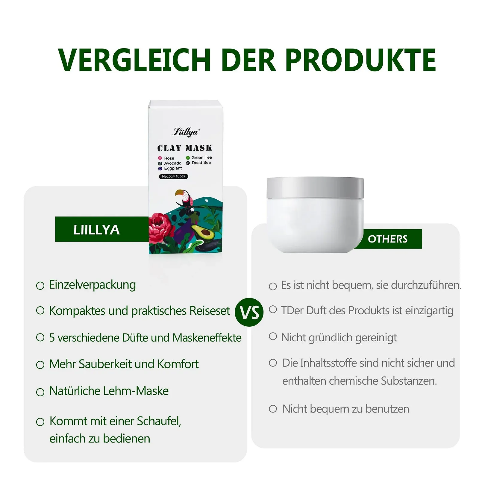 Маска для лица Liillya Целебная земля, Дорожный размер: Мертвое море, Зеленый чай, Роза, Авокадо, Баклажан, Очищение пор лица, Набор масок для ухода за кожей, От черных точек, Акне, Прыщей и контроля жирности, 50 г, фото №9