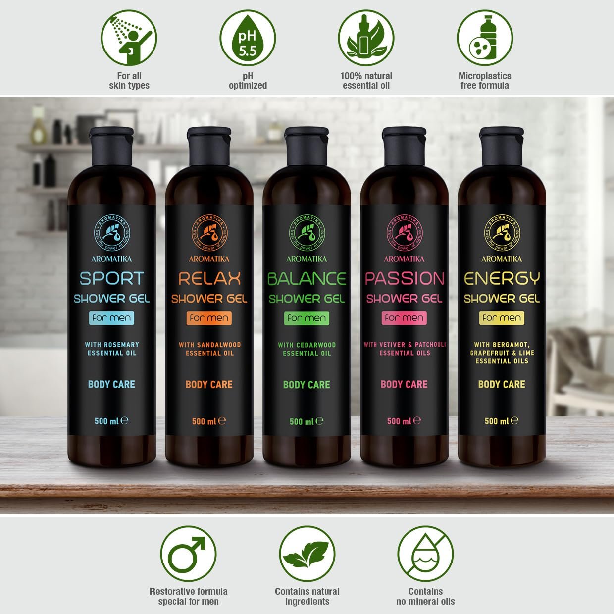 Гель для душа Balance for Men с эфирным маслом кедра 500 мл, фото №6