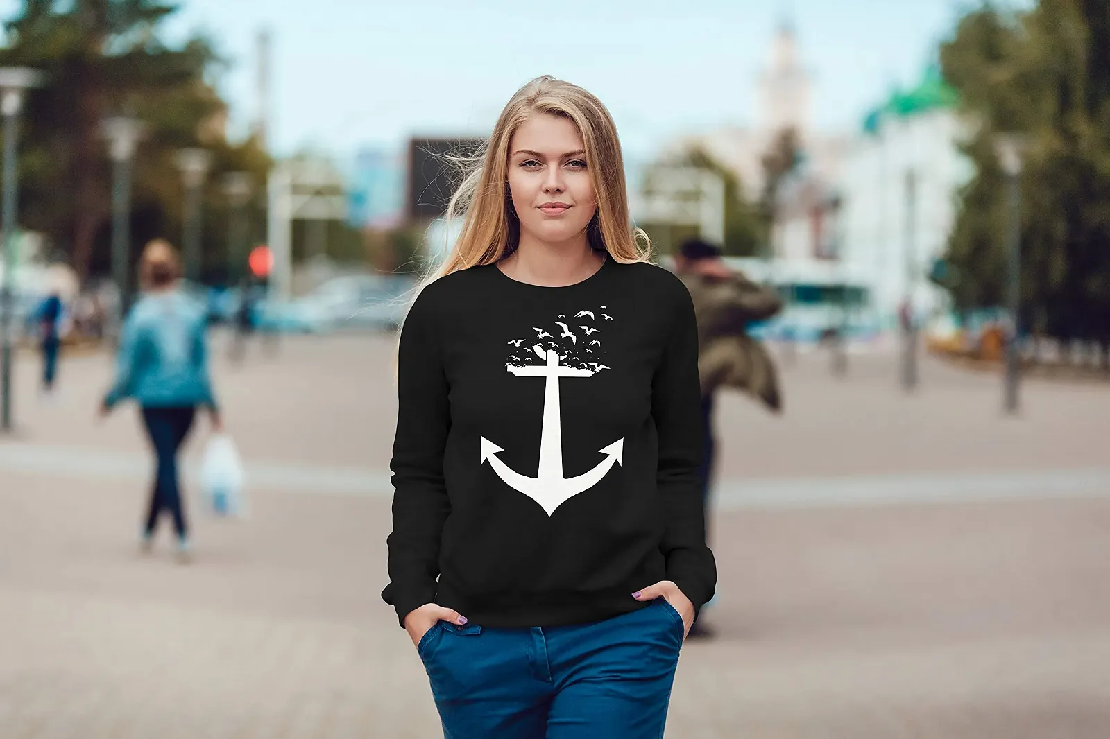 Свитшот Neverless Принт Якорь Птицы Круглый вырез, фото №3
