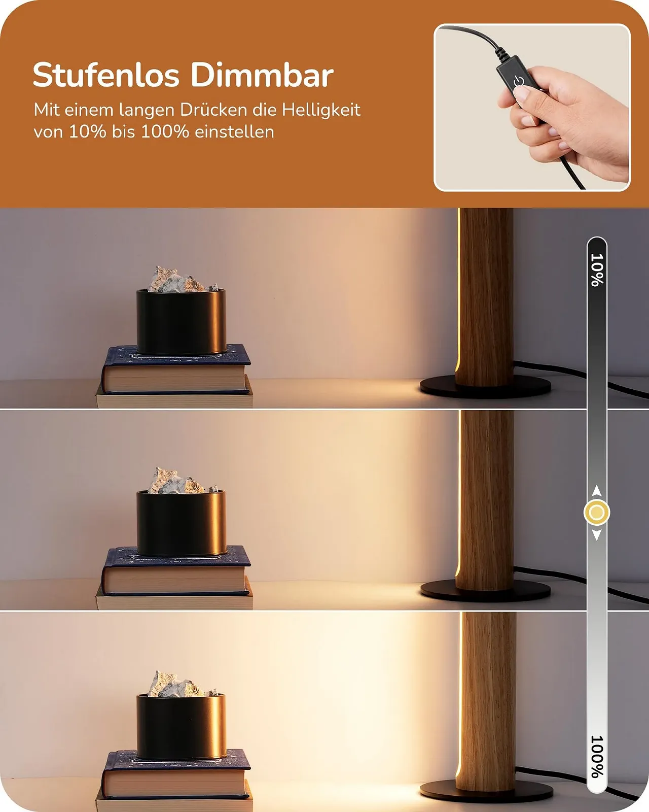 Настільна лампа EDISHINE LED дерев'яна сенсорна з функцією пам'яті димована, фото №2