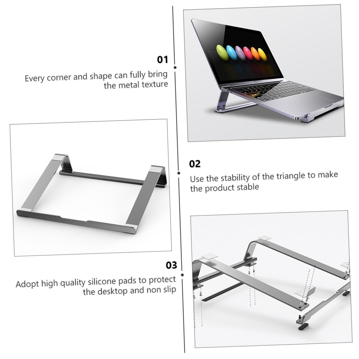 Підставка для ноутбука Алюмінієвий сплав Вентильована Ергономічна Стабільна Охолоджуюча Підтримка для покращеної постави, фото №8 Підставка для ноутбука Алюмінієвий сплав Вентильована Ергономічна Стабільна Охолоджуюча Підтримка для покращеної постави, фото №8