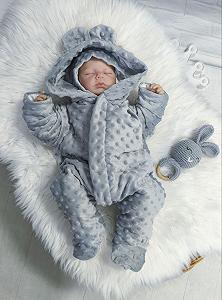 Плюшевый мальчик, комбинезон и шапочка для новорожденного, теплый серый - Фото 1