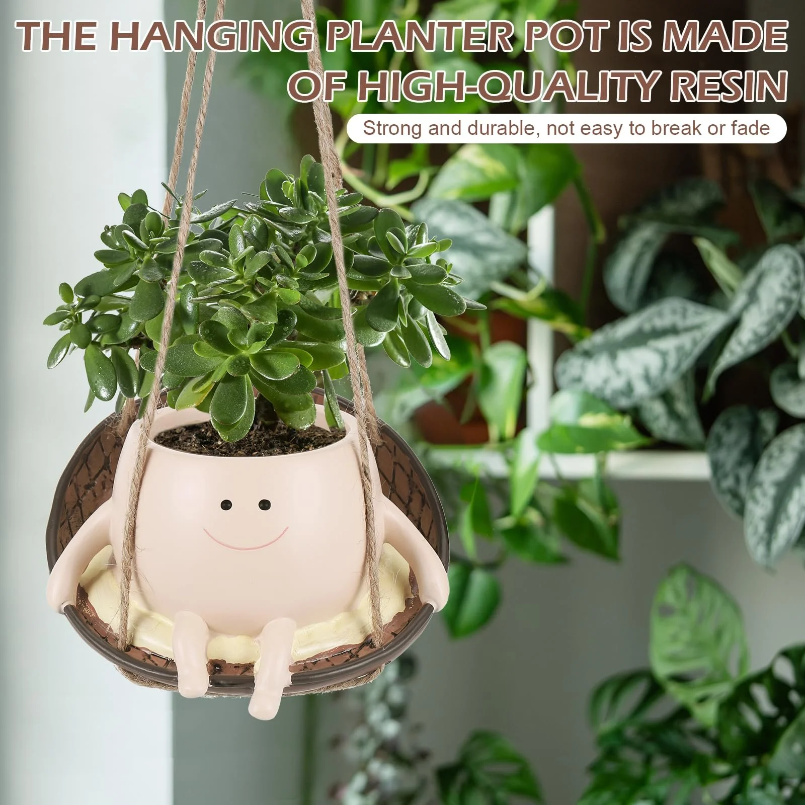 Підвісний горщик Усміхнене обличчя на гойдалці Полімерний, фото №5