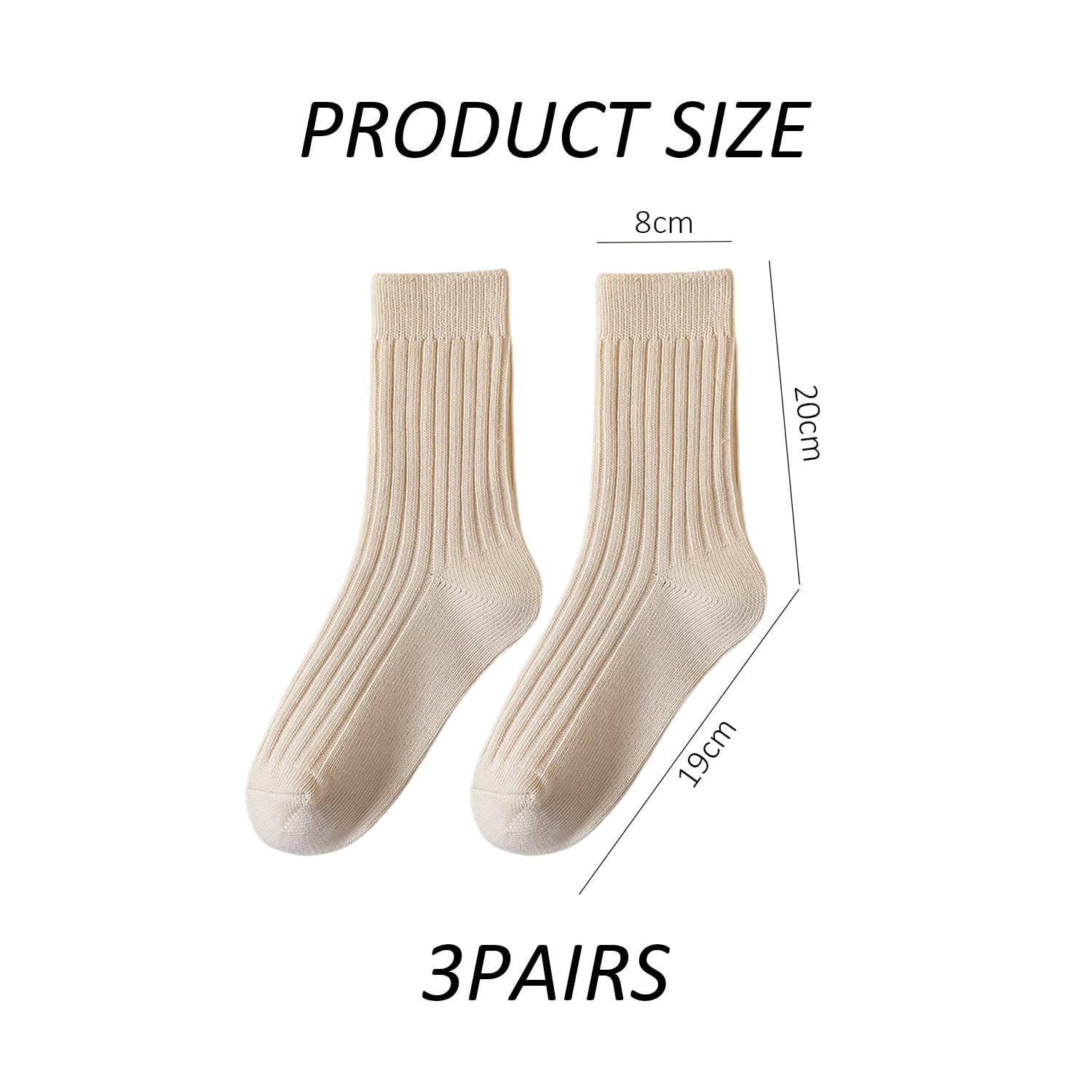 3 пары теплых носков до икры, однотонные носки, повседневные носки для женщин, вязаные круглые носки из хлопка, влагопоглощающие и дышащие спортивные носки, молочно-белые, фото №2