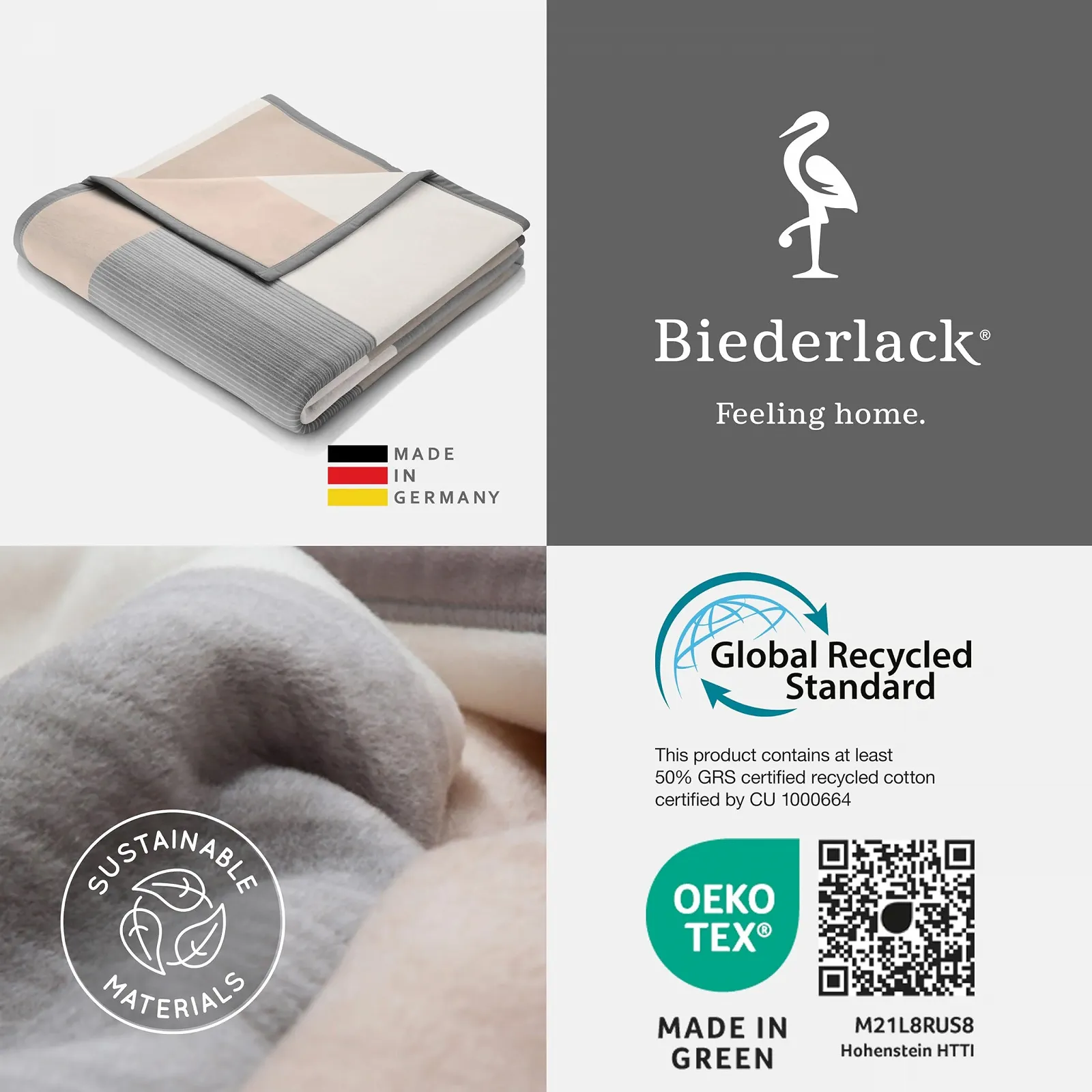 Одеяло Biederlack Fluffy Soft Cuddly из хлопковой смеси Квадраты Серый в сером 150 x 200 см, фото №7