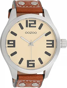 Годинник Oozoo XXL Basic Line з заклепками, шкіряний ремінець, діаметр 52 мм - Фото 1
