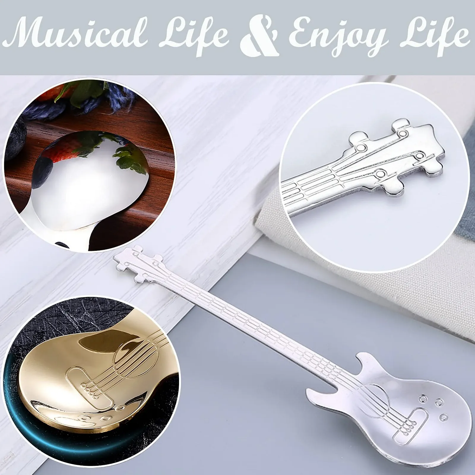 Ложка Кофейная ложка гитара Гитарные Музыкальные подарки Серебристый (6 шт с открывашкой), фото №5