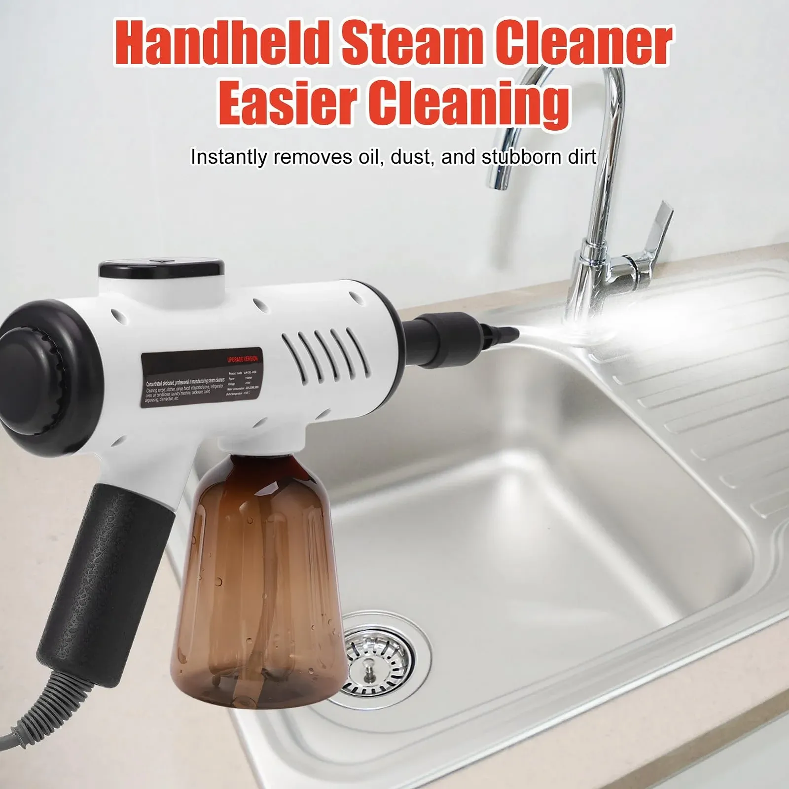 Пароочисник ручний портативний 1200 W 3 рівні температури Цифровий дисплей Білий EU, фото №2