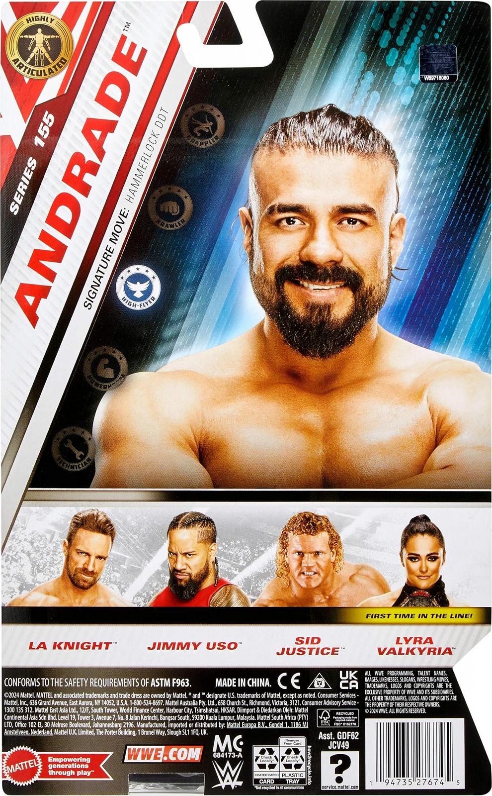 Екшн-фігурка Mattel WWE Andrade, серія Main Battle №155, колекційна фігурка 15 см з 10 точками руху та реалістичною зовнішністю, різнокольорова, фото №6