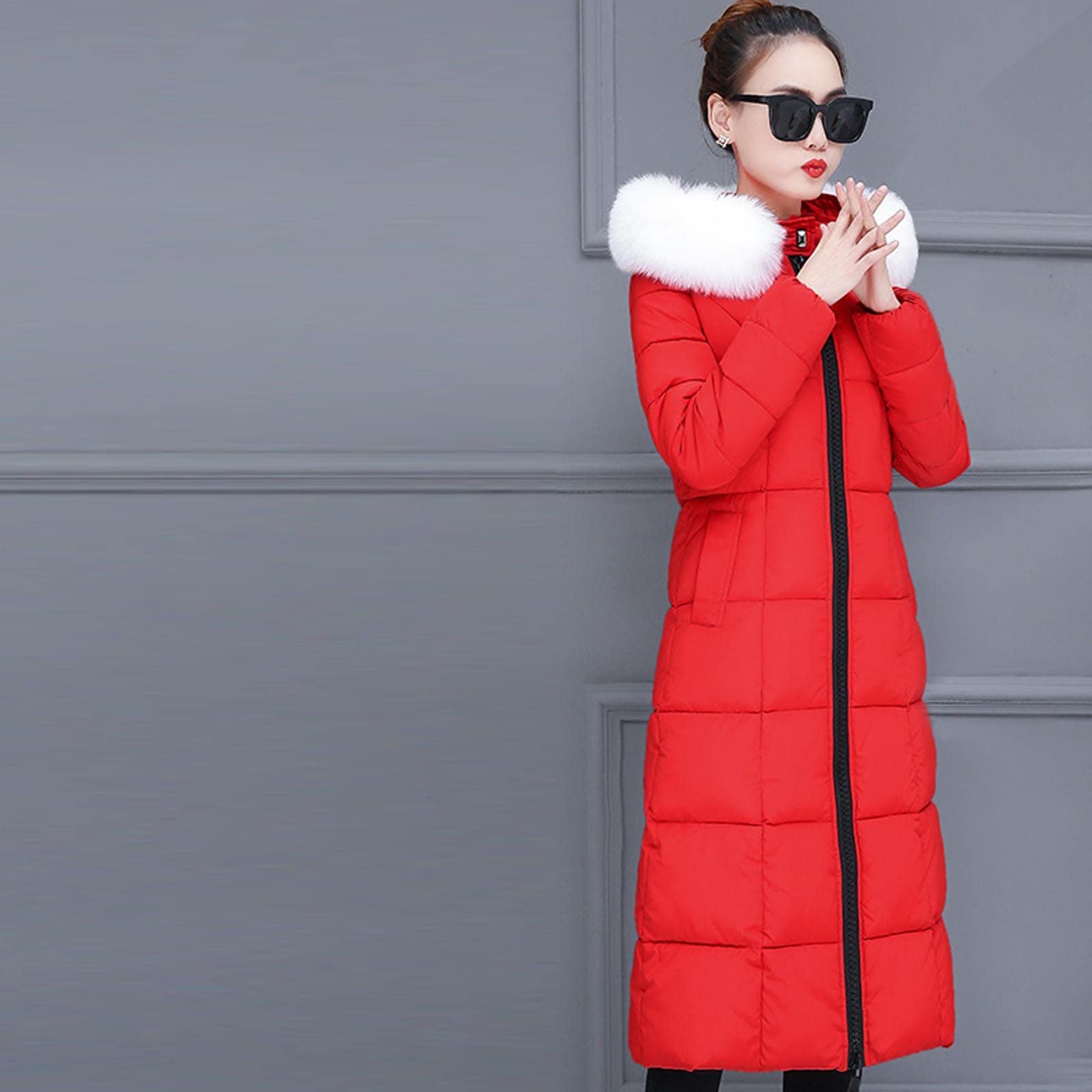 Женская зимняя куртка TURWXGSO с капюшоном из искусственного меха, воротником-стойкой, фото №3