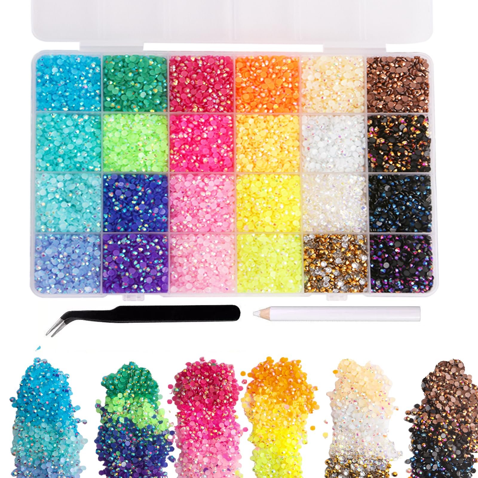 Стрази для нігтів круглі 3 мм, 24 кольори, набір 24000 штук, фото №1 Стрази для нігтів круглі 3 мм, 24 кольори, набір 24000 штук, фото №1