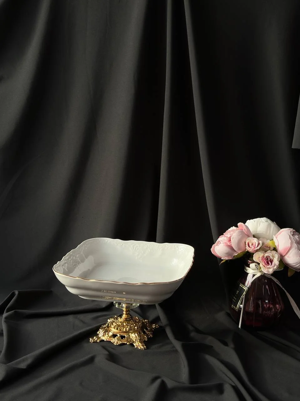 Креманка, ваза на золотій ніжці 16х16 см, фото №2 Креманка, ваза на золотій ніжці 16х16 см, фото №2