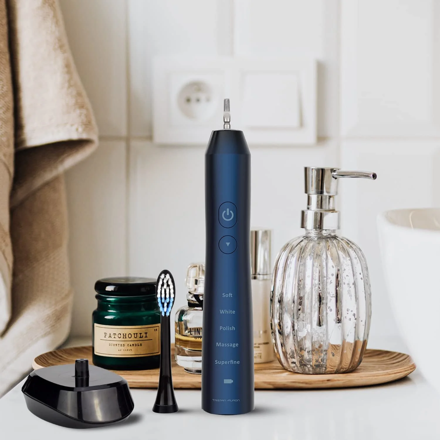 Электрическая звуковая зубная щетка Tristan Auron Business Edition Double Pack 55000 вибраций 60 дней автономной работы Розовая/Голубая, фото №5