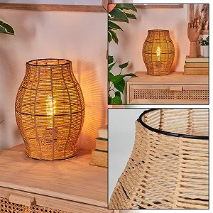 Настільна лампа HOFSTEIN Cardeira метал / рафія 30 см E27 Чорний/Натуральний - Фото 1