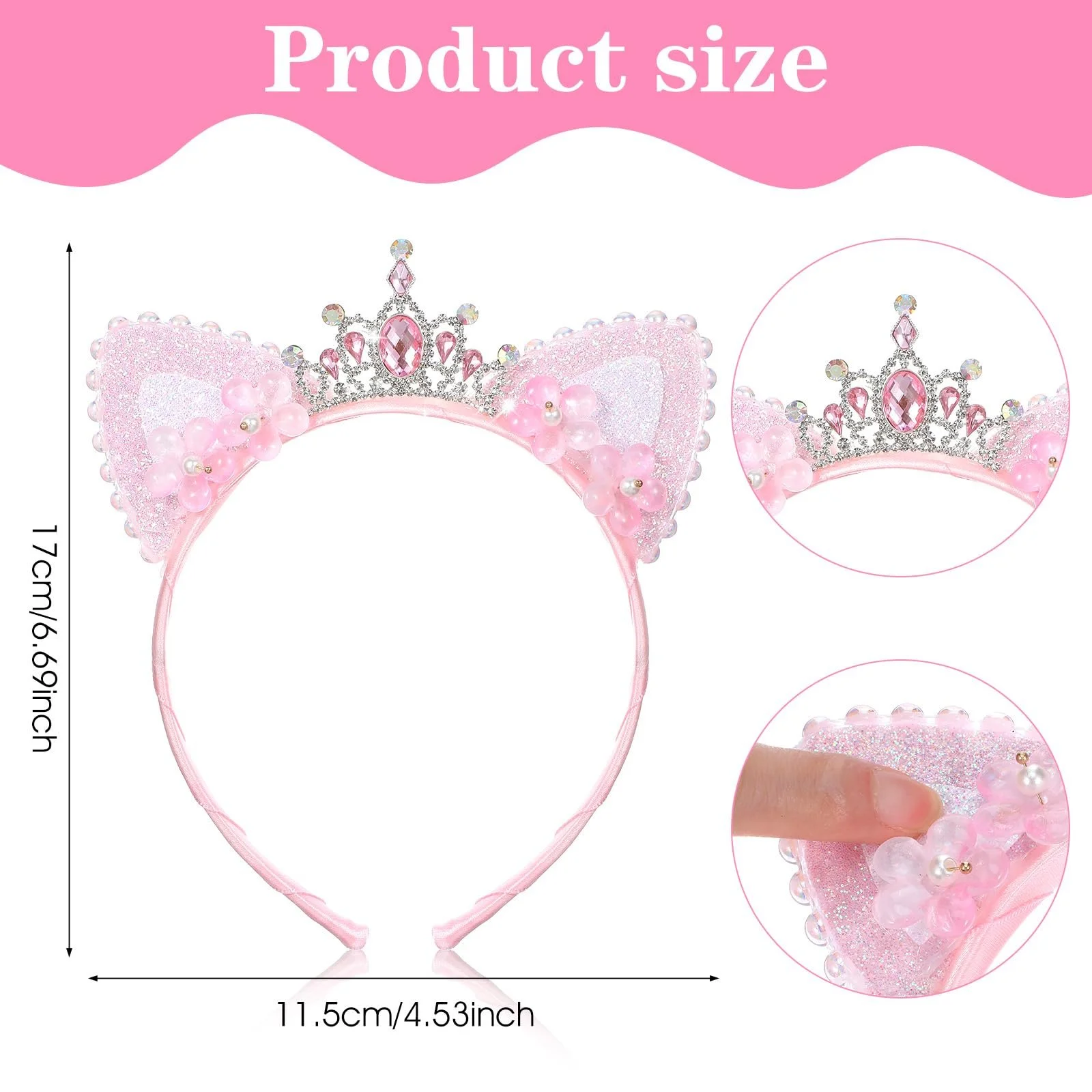 Обруч для волосся Вушка кота зі стразами для дівчат, фото №4