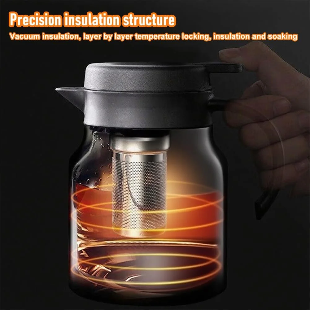 Кофейник RANJIMA 1000 мл, Термокофейник, Черный термос-колба со вставкой-фильтром, Чайник из нержавеющей стали с двойными стенками для горячих напитков, Изолированный кувшин для кофе, чая, молока, фото №4