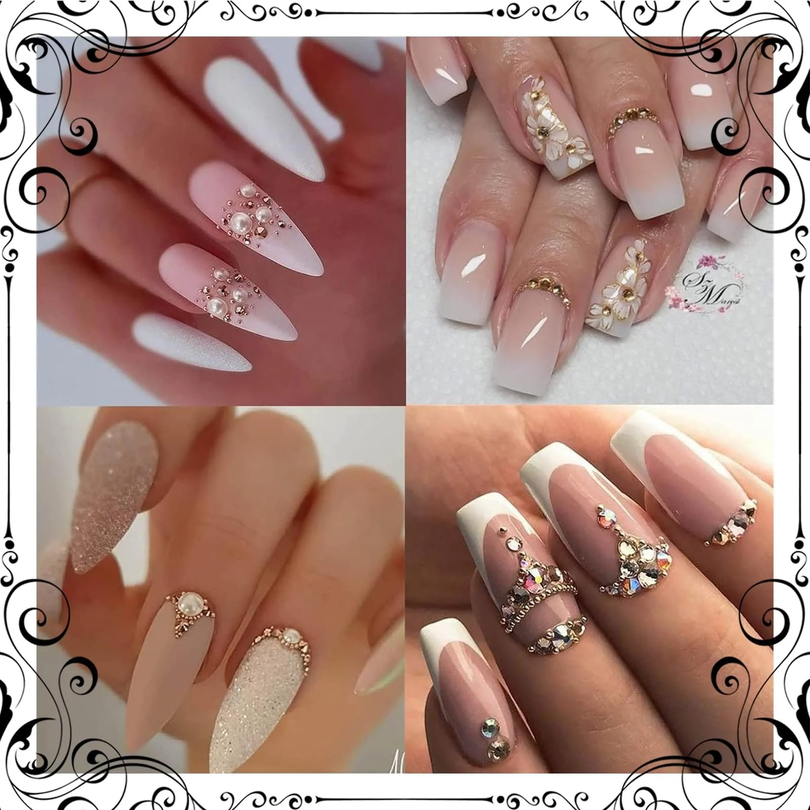 Стрази для нігтів Перли Білі напівкруглі кульки з нержавіючої сталі Білі пласкі намистини, фото №3