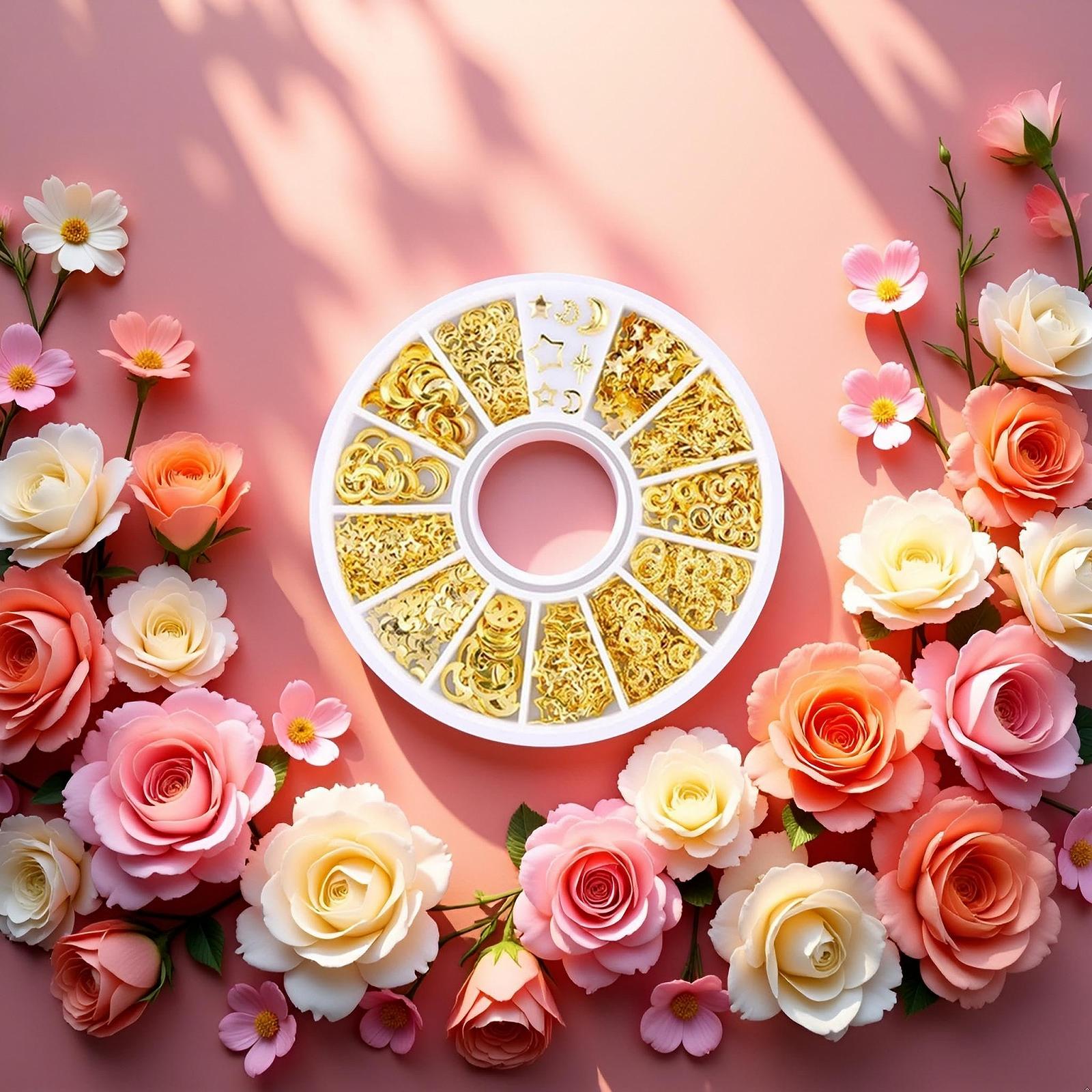 Набор украшений для ногтей Золото Микс Заклепки, самоцветы, сверкающие стразы, металлические заклепки, полые луны, звезды, сердца, искусственные жемчужины для DIY 3D дизайна ногтей, фото №7