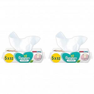 Детские салфетки Pampers Sensitive 260 штук (5 x 52) Без запаха для нежного и мягкого очищения (2 упаковки) - Фото 1