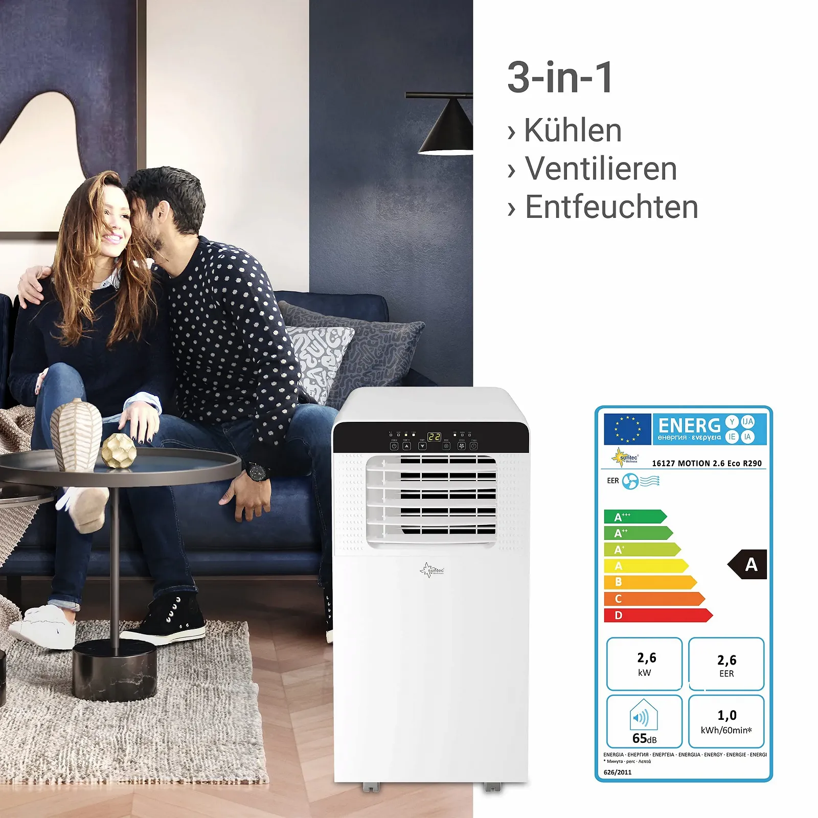 Мобильный локальный кондиционер Suntec Motion 2.0 Eco R290 7,000 BTU/ч Охладитель и осушитель Белый, фото №4