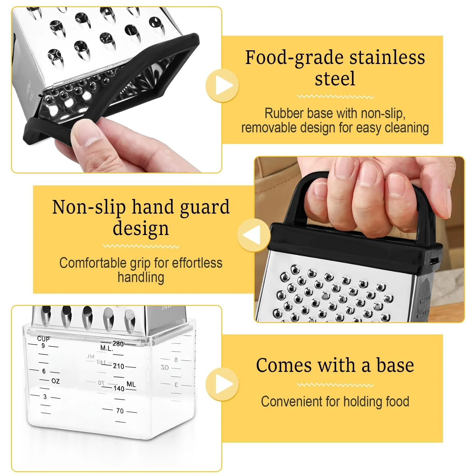 Терка 4-х сторонняя кухонная с контейнером из нержавеющей стали для крупного, среднего, мелкого натирания и нарезки, фото №3