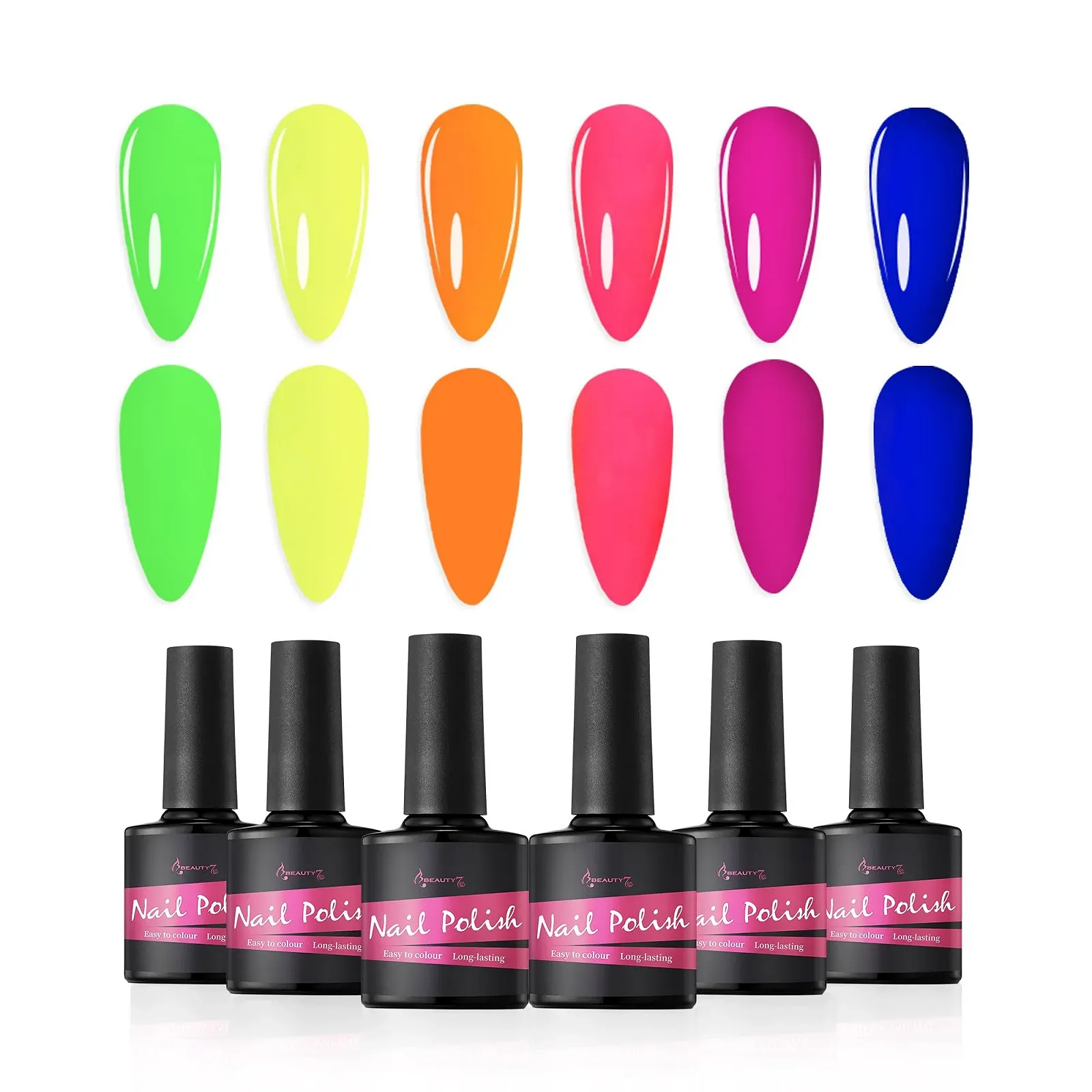Гель-лак Beauty7 Набор 6 цветов Полуперманентный Прозрачный УФ-гель Натуральный гель Soak Off УФ LED Маникюр (Неон, 7 мл x 6 шт.), фото №1
