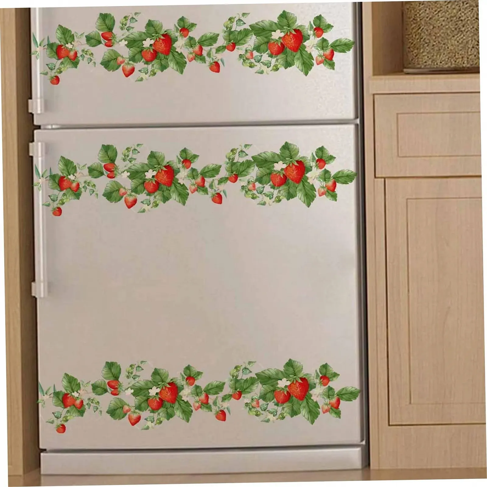Наклейки на стіну Полуниця та лоза Самоклеючі 2 шт. 6 x 24 дюйми Червоний/Зелений, фото №4