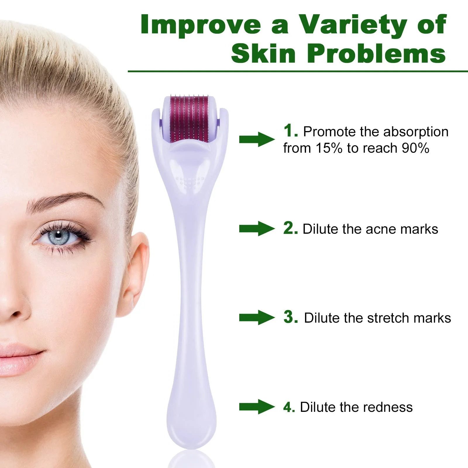 Дермаролер URAQT, ролик з мікроголками для обличчя та тіла, ролик для росту бороди, фото №4