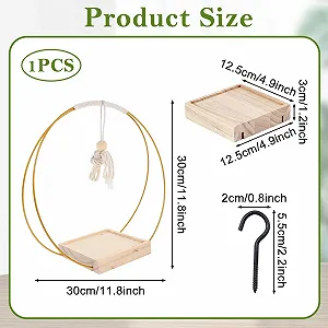 Подвесной вазон Металлическое кольцо с деревянным основанием 30 x 30 см Золотой synthetic.ua - Фото 1
