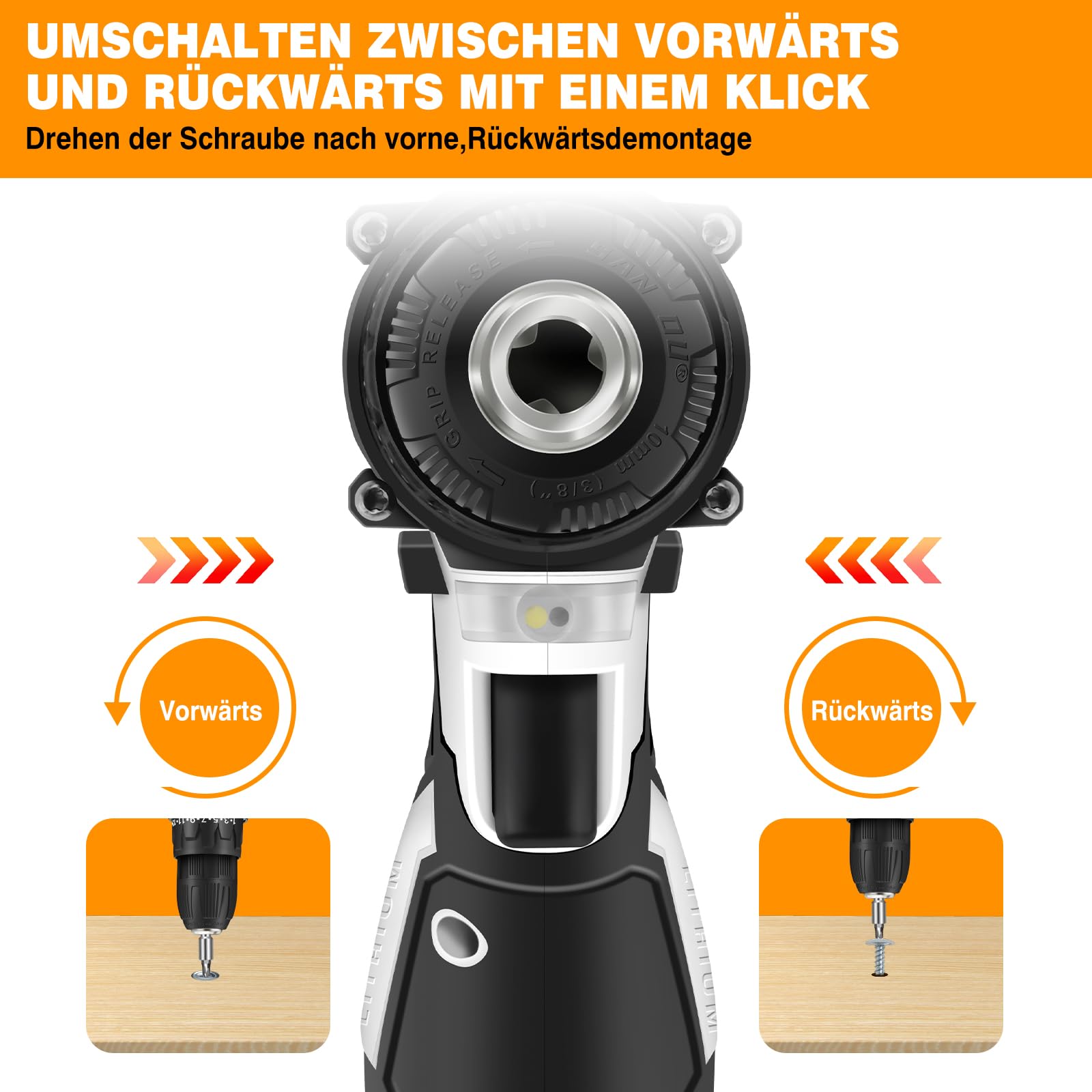 Дрель-шуруповерт электрический 1500 мАч батарея комбинированный 45Nm 18+1 крутящий момент легкий для бассейна плитка ванная, фото №5