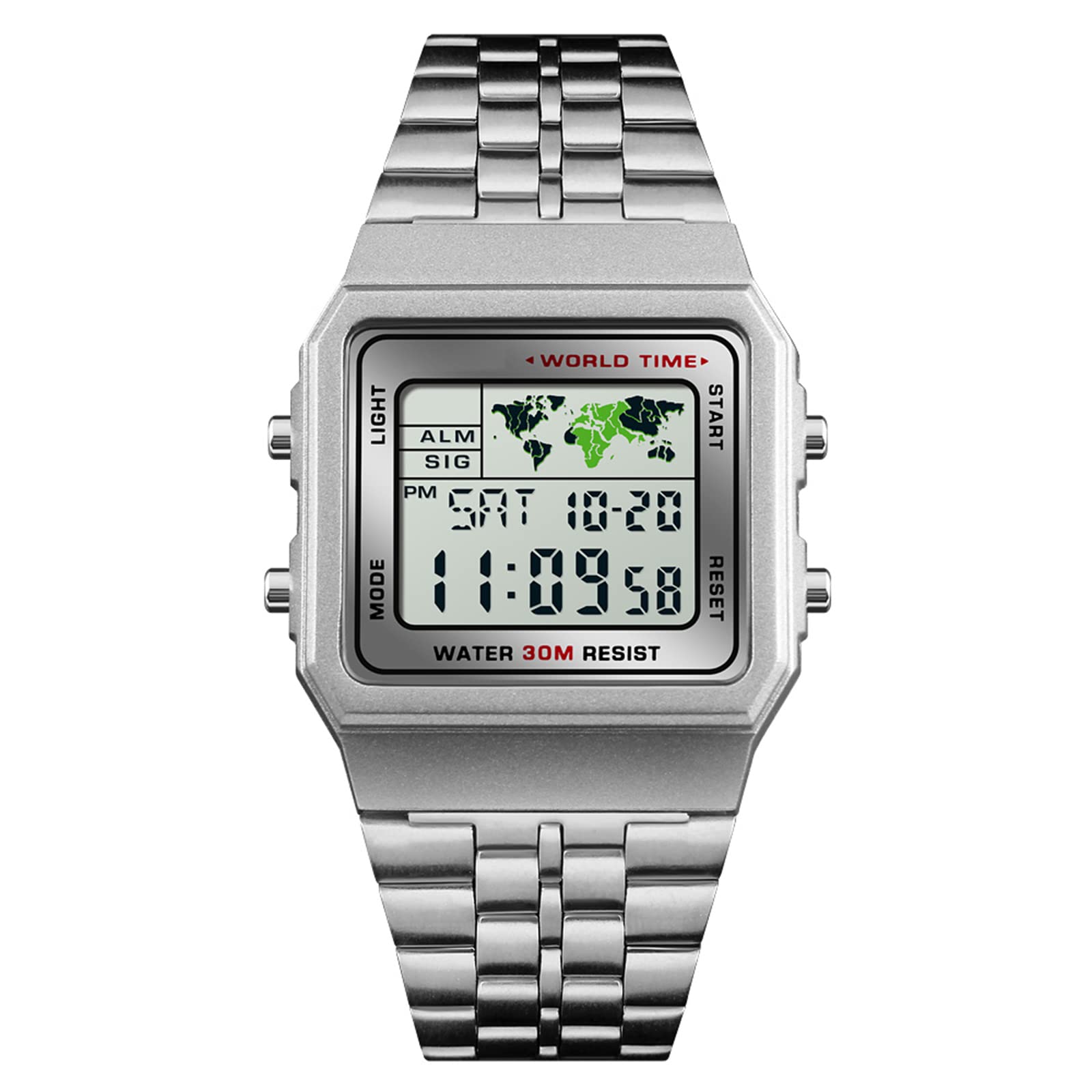 Чоловічий Цифровий Годинник з секундоміром будильником світовий час дата тиждень металевий ремінець для вулиці та бізнесу, фото №1 Чоловічий Цифровий Годинник з секундоміром будильником світовий час дата тиждень металевий ремінець для вулиці та бізнесу, фото №1