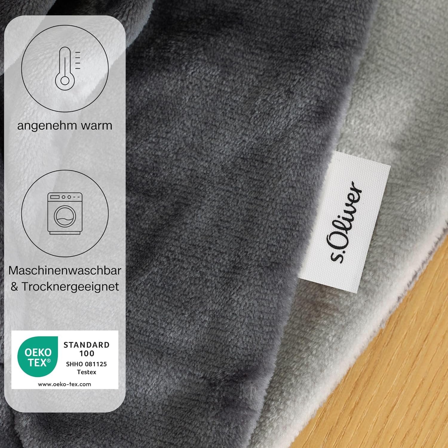 Ковдра s.Oliver Doublesoft М'яка ковдра 150 x 200 см, Супер м'яка та тепла поліестерова флісова ковдра, Світло-сірий, фото №4