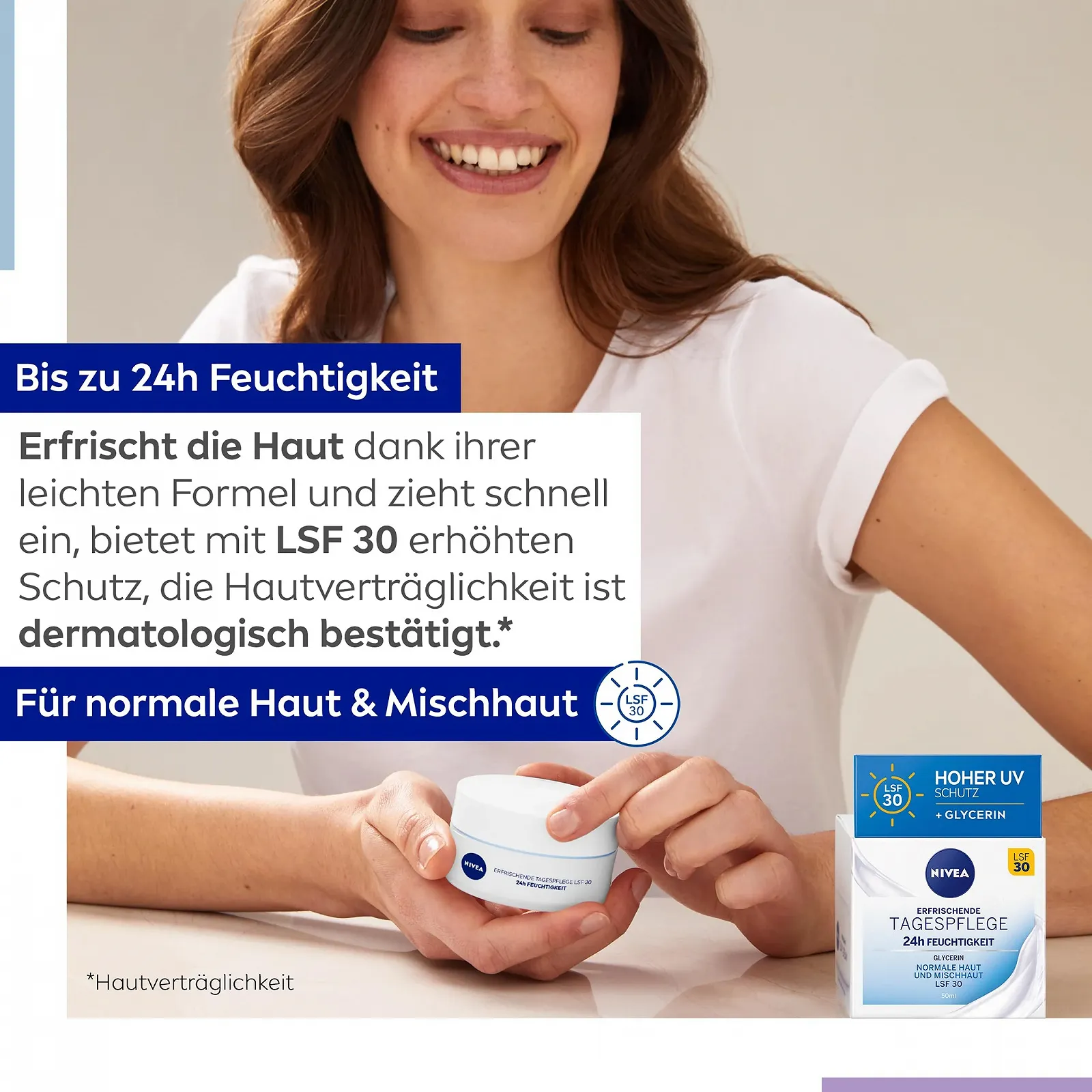 Денний крем для обличчя Nivea Essentials 24год зволоження для нормальної та комбінованої шкіри SPF 30 50 мл, фото №2