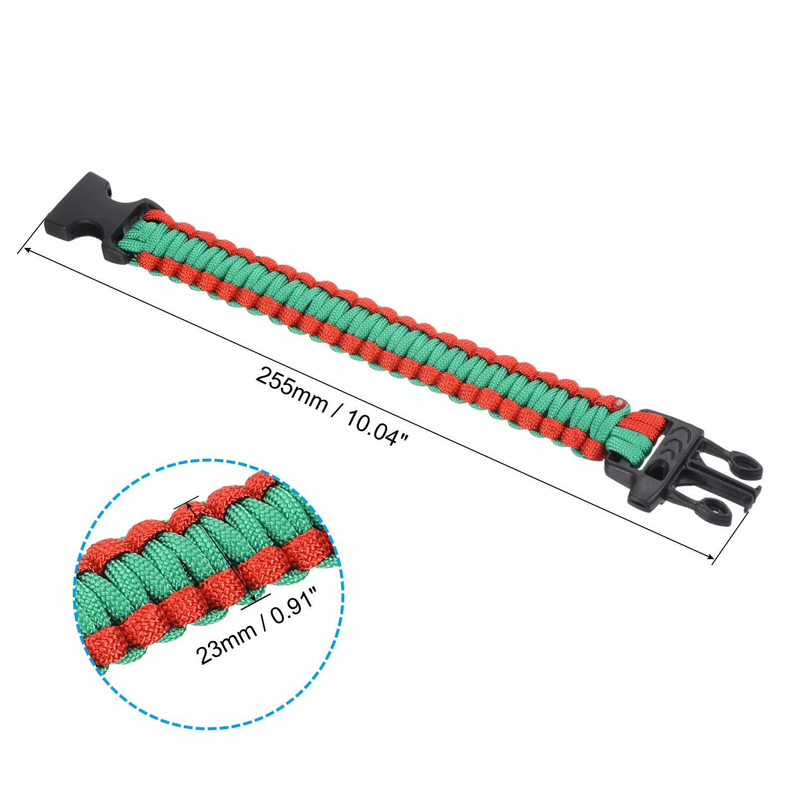 Браслет Paracord Survival PATIKIL, 2 шт. Плетеный парашютный браслет с пластиковой пряжкой. Красный, зеленый, пластик, фото №2