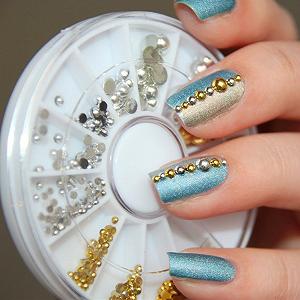 Стразы для ногтей Смешанные Размеры Серебро и Золото Punk Полукруглые Акриловые Стразы Плоские Жемчужины Биссер Nail Art Декорации W/wheel synthetic.ua - Фото 1
