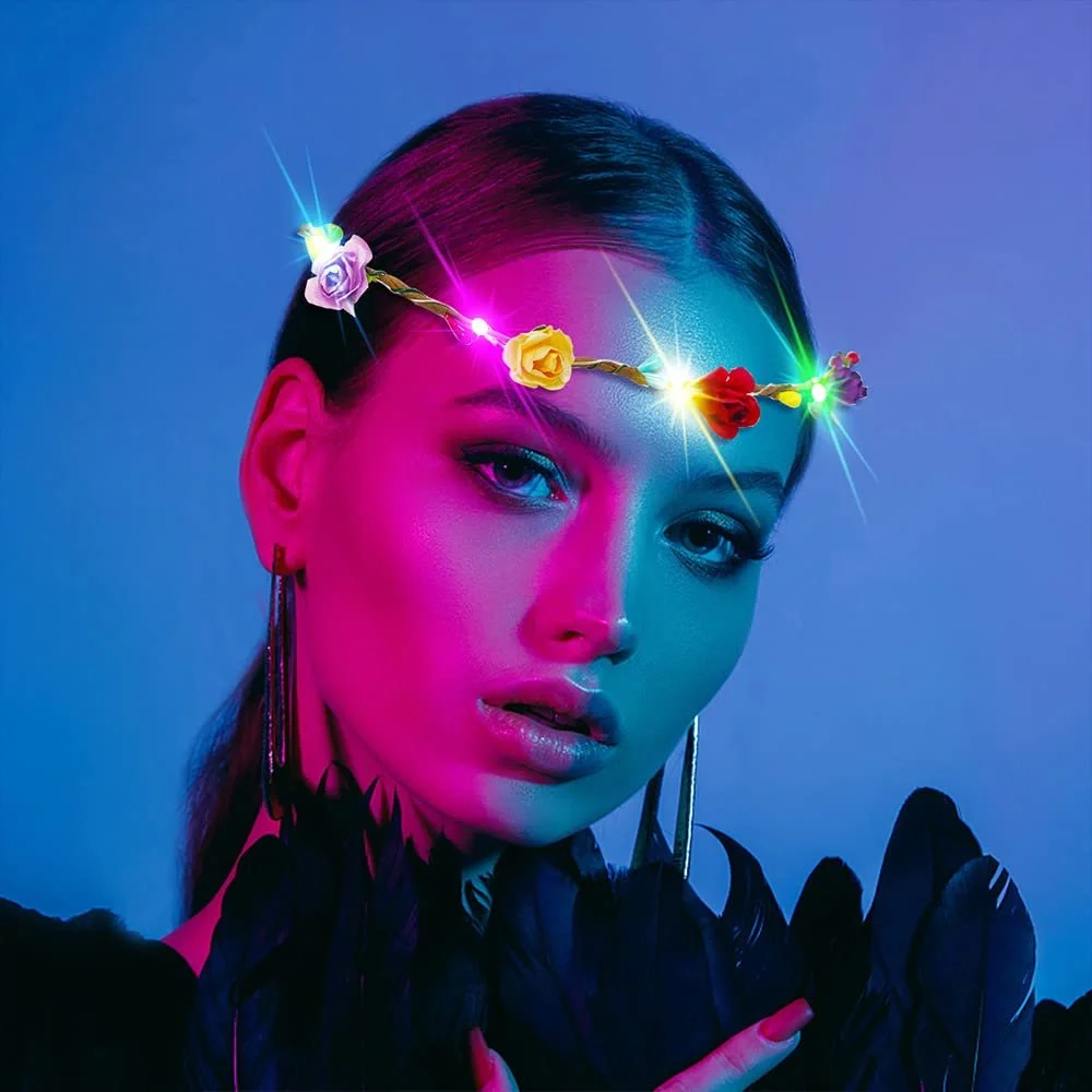 LED Вінок для волосся з квітами 12 штук, фото №3