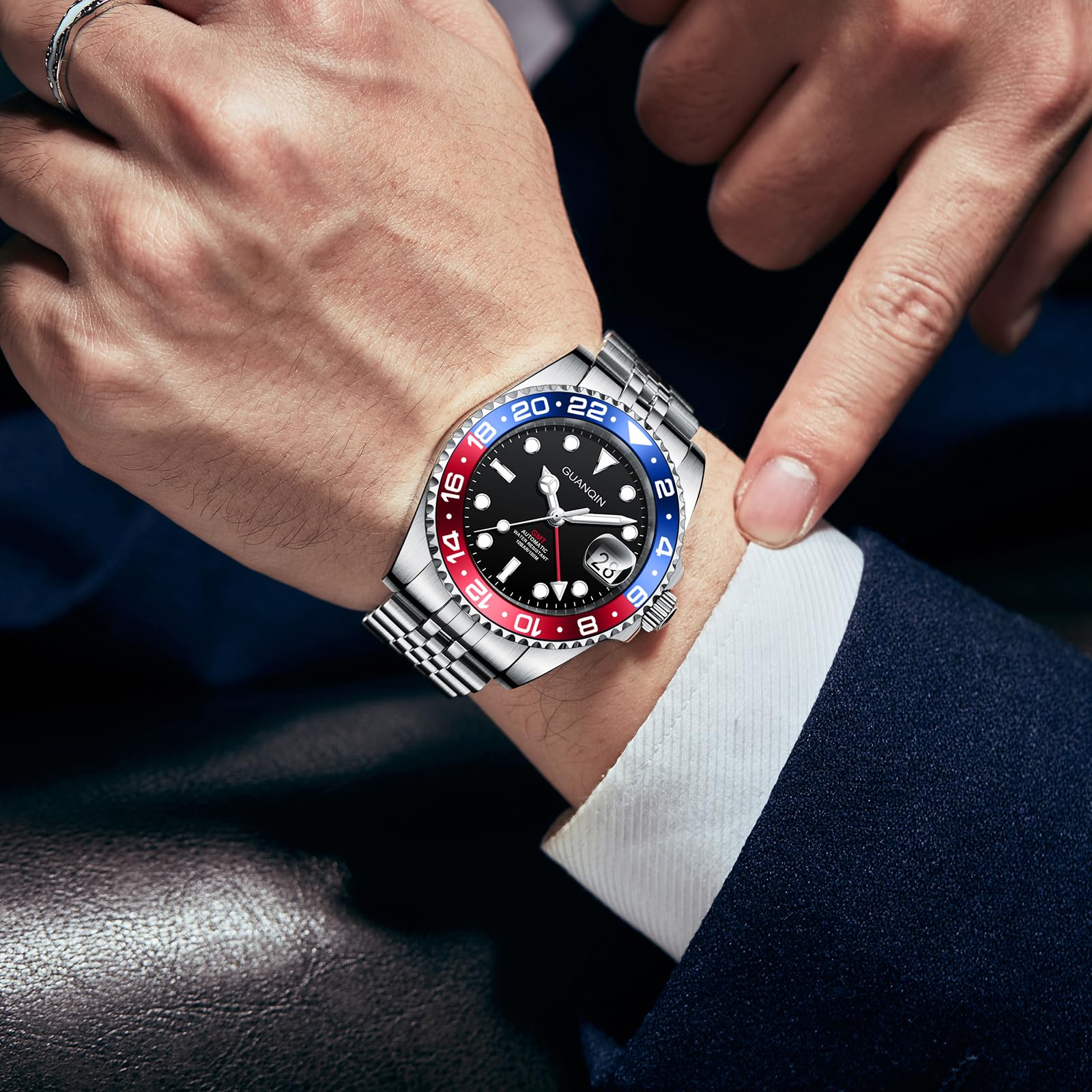 Годинник RollsTimi Чоловічий GMT Automatic Японський механізм NH34 Нержавіюча сталь 100M Водонепроникний Повний світловий Елегантний Спортивний 40 мм, фото №6