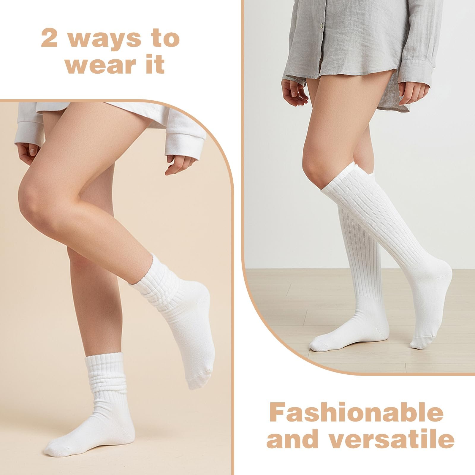 Носки KALIONE Slouch для женщин, 2 пары, высокие до колен, длинные вязаные носки для сапог, очень длинные свободные повседневные носки, термоноски, размер 35-40, фото №4