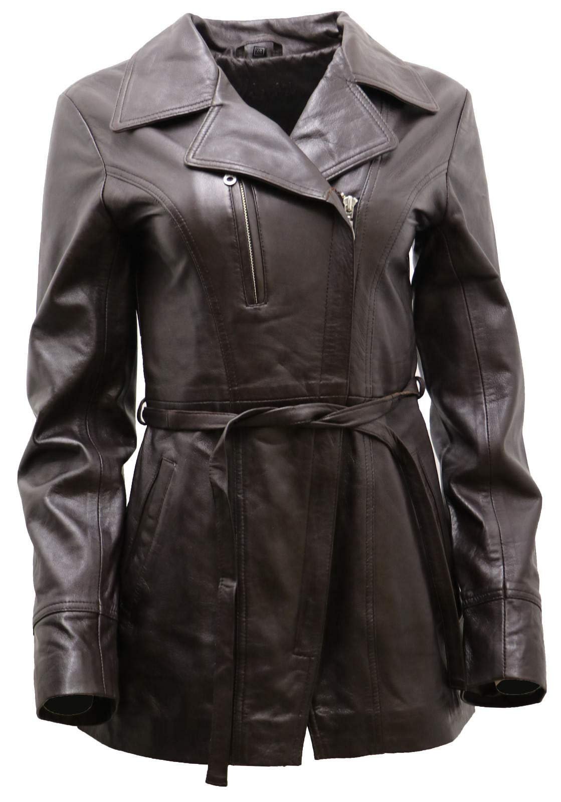 Кожаная куртка Infinity Leather Женская Черный Коричневый Рыжий Наппа Кожа Длинная Куртка Циклиста с Поясом, фото №1