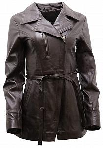 Кожаная куртка Infinity Leather Женская Черный Коричневый Рыжий Наппа Кожа Длинная Куртка Циклиста с Поясом - Фото 1