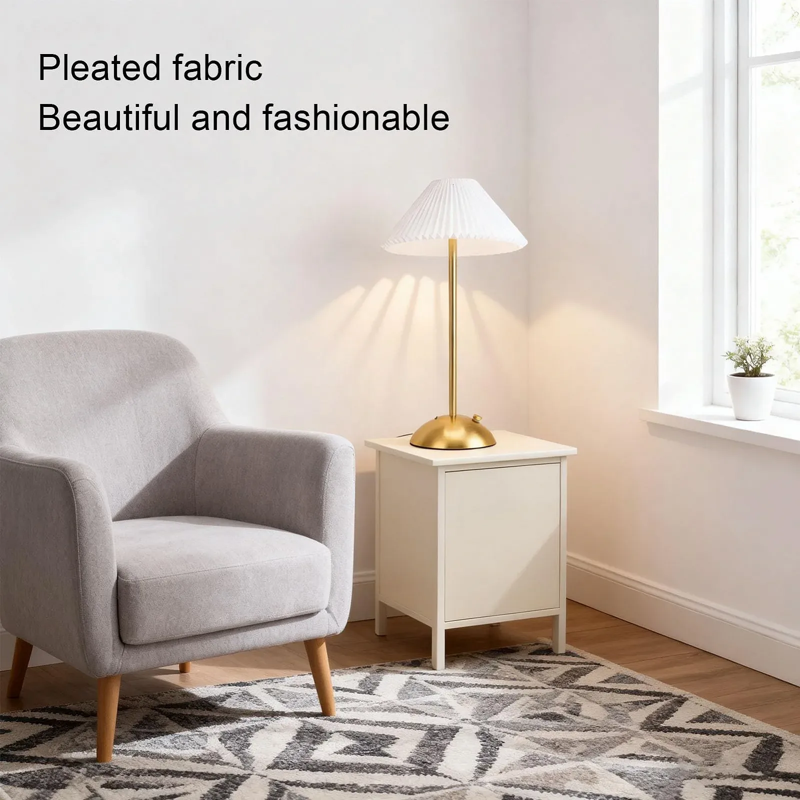 Настільна лампа Bewinner Cordless Touch Акумуляторна Плісований тканинний абажур (Style 1), фото №4