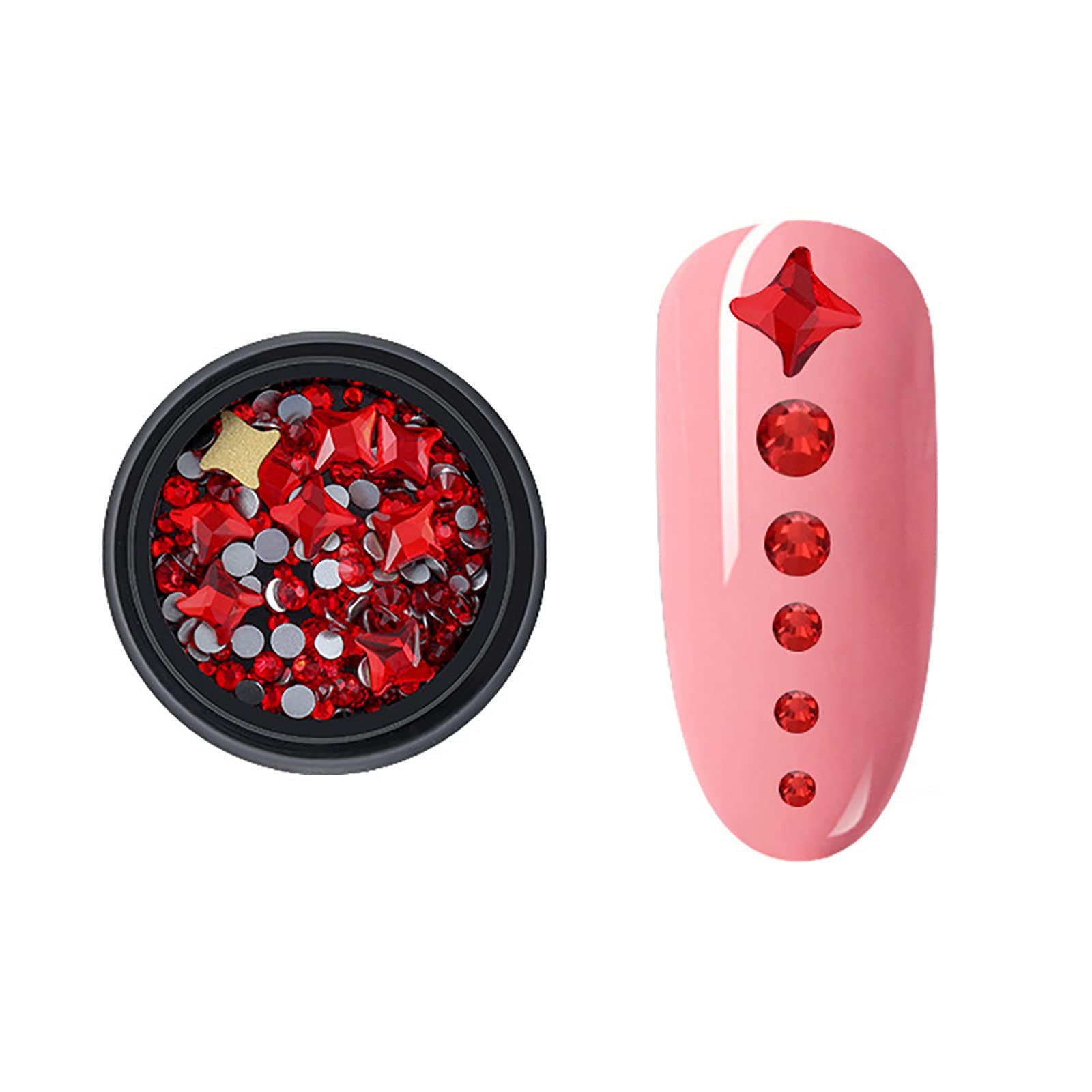 Стрази для нігтів Скло Червоний Чотирикутна зірка 5 пласка форма діамант, фото №1