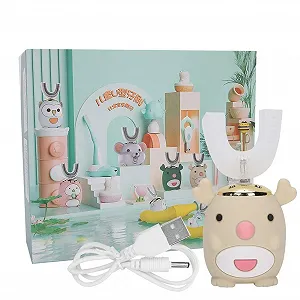 Дитяча електрична звукова зубна щітка U-подібна 4 режими 6-14 років Бежевий - Фото 1