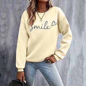 Smile Толстовка Женская с длинными рукавами Мода Графика Буквы Повседневный Круглый вырез Осенние Худи 2025 Y2K Милый Готический Комфорт Винтажный Трендовый Свободный synthetic.ua - Фото 1