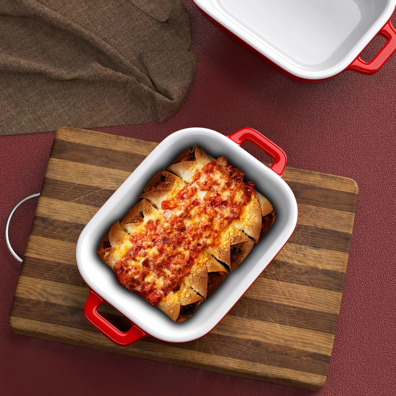 Форма для запекания фарфоровая прямоугольная с ручками 27 x 17 x 4,5 см красная, фото №5