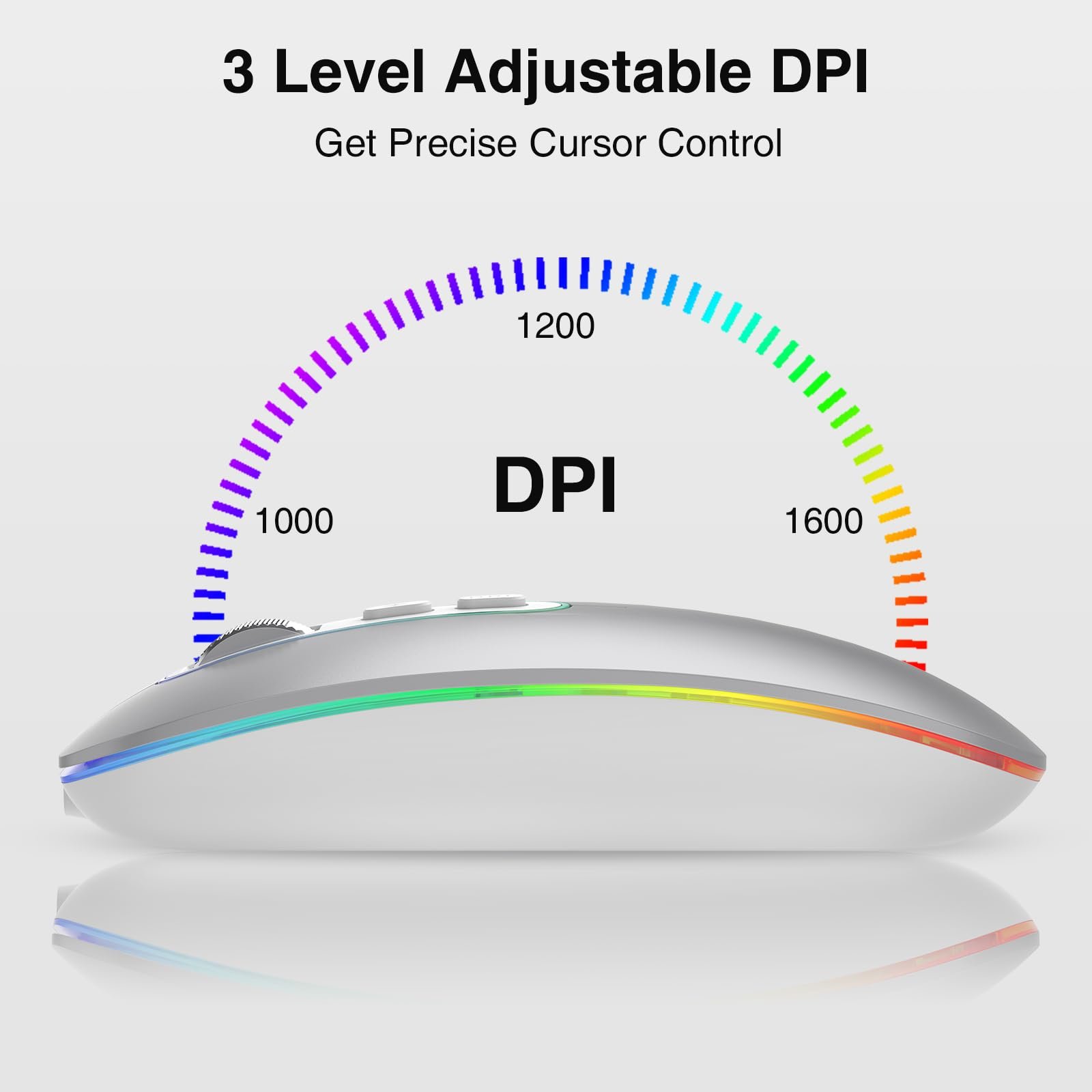 Мышь Bluetooth Cimetech Wireless (Bluetooth 5.1 + USB 2.4 GHz) LED Dual Mode Rechargeable Optical Office Wireless для ноутбука MacBook Air Pro, iPad, компьютера, настольного ПК с адаптером USB C, фото №6