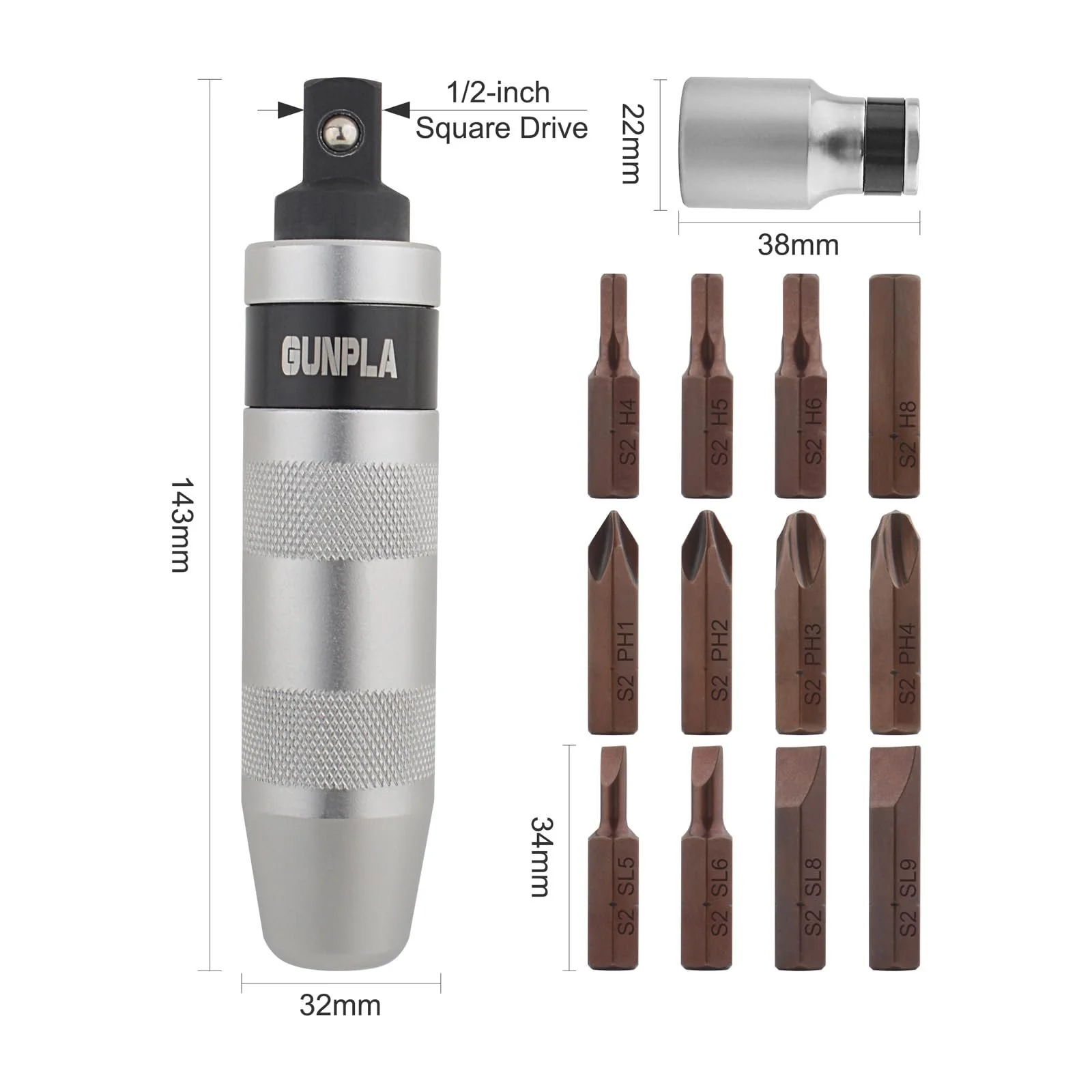 Набір викруток ударних Gunpla 1/2" 12 шт. легована сталь, фото №2