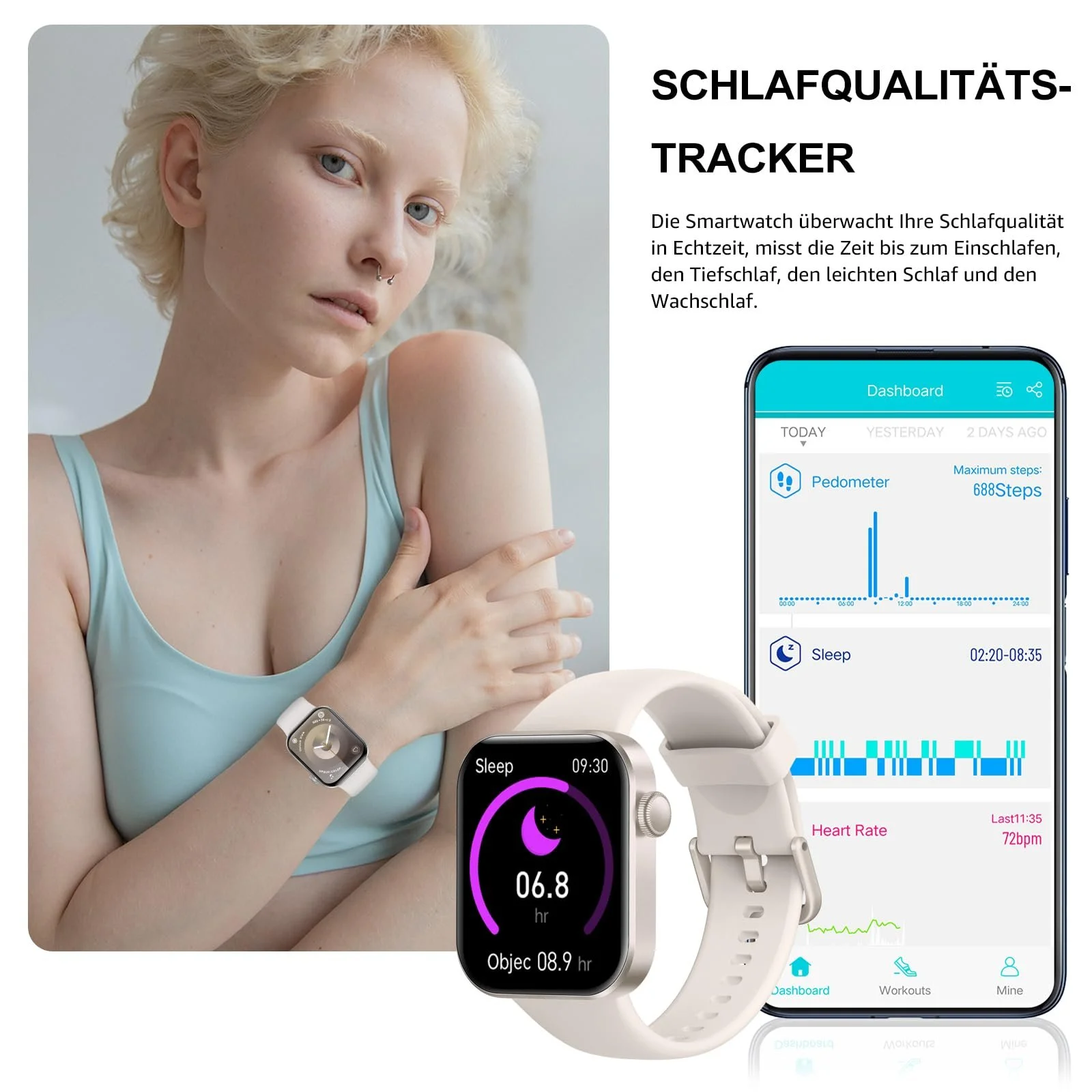 Смартгодинник 1.85 Inch HD Display з функцією дзвінка, 140+ спортивних режимів, моніторингом серцевого ритму SpO2, моніторингом сну, крокоміром, водонепроникністю IP68 для iOS Android, фото №3